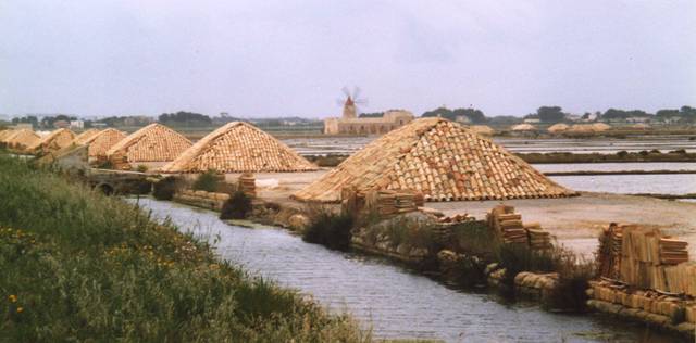 le sel sèche sous les tuiles rondes