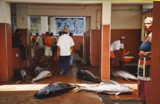 Un marché au poisson carrelé et décoré d'azulejos